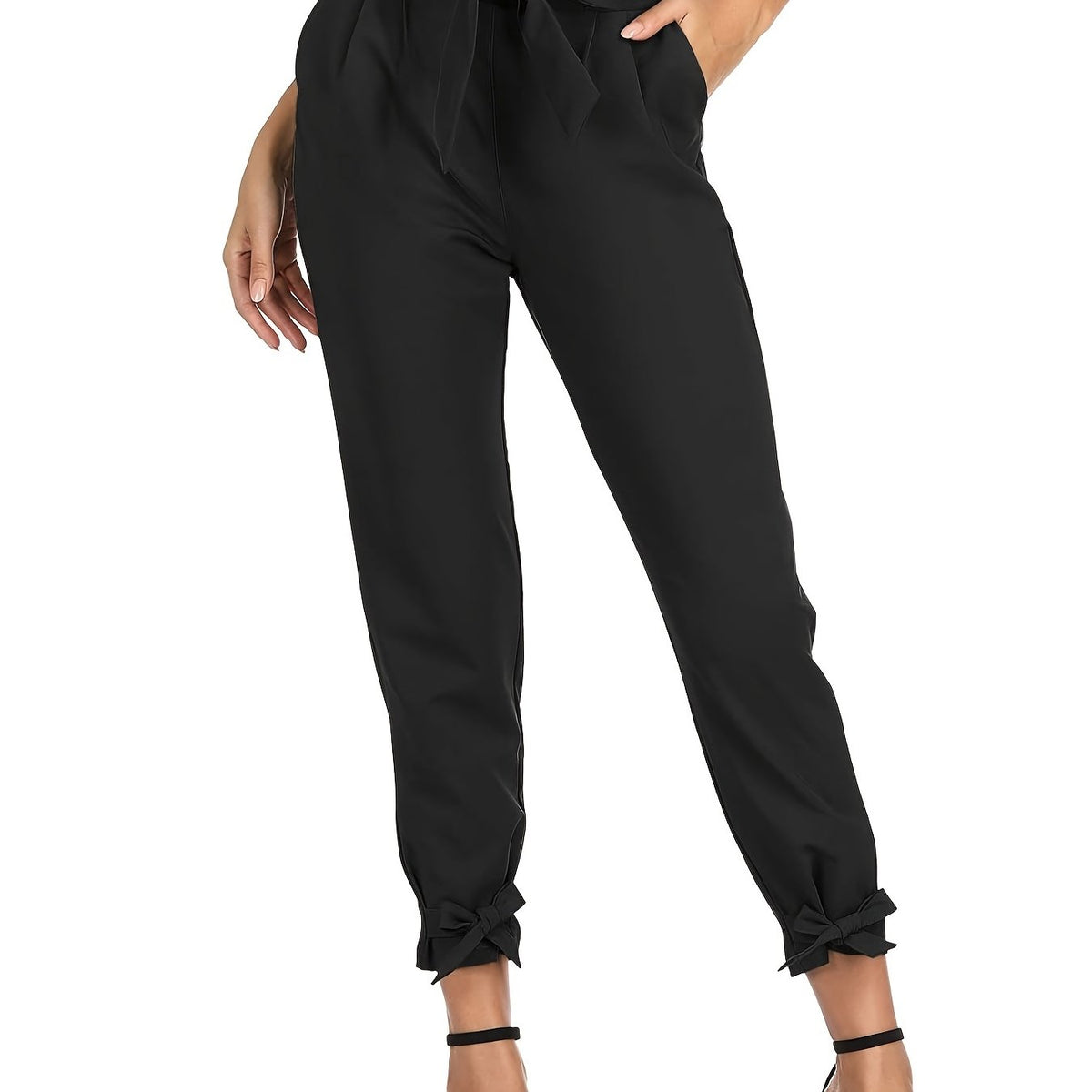 Bowknot Cropped Pants Solid Casual Pants For Spring & Summer