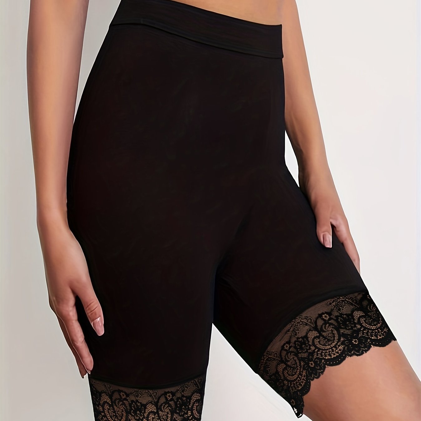 High Waist Lace Trim Leggings for Women