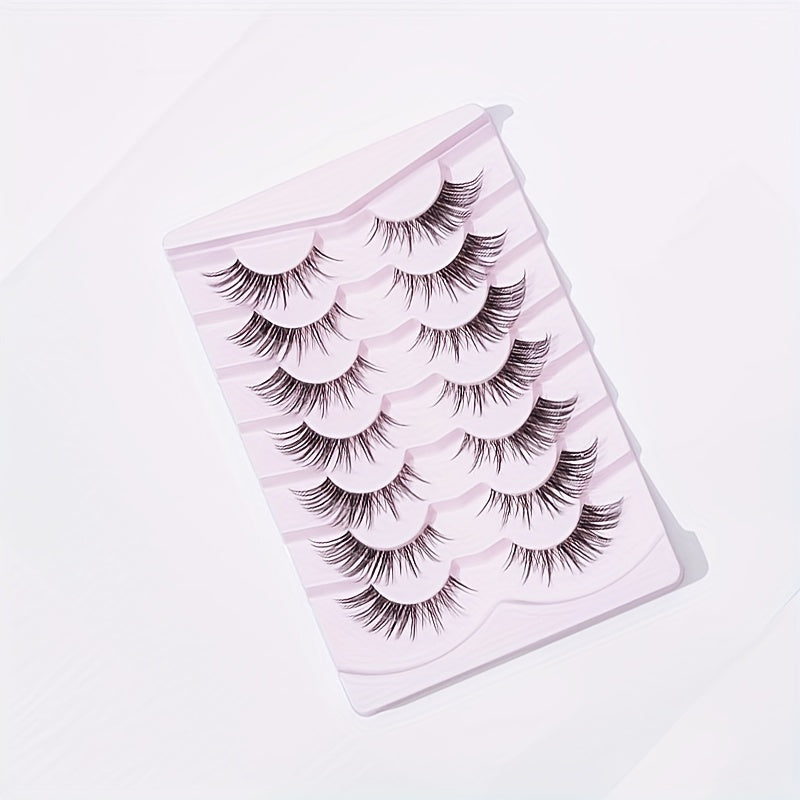 7 Pairs Full False Lashes 6-15mm Wispy Clear Band Natural Long Volumized