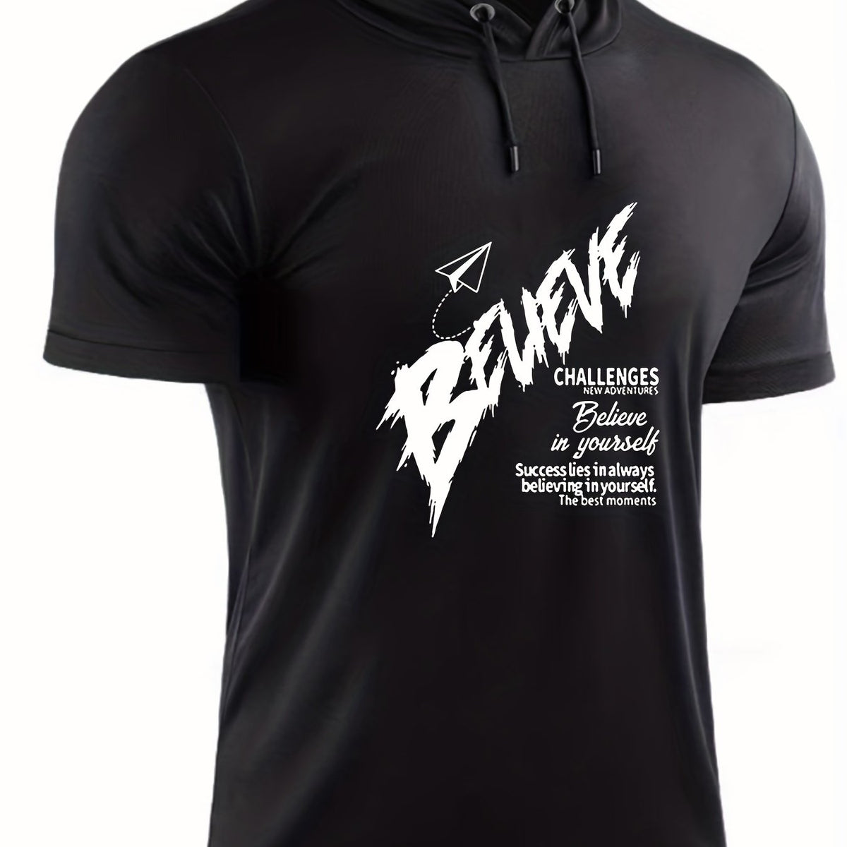 Men's Believe Print Hooded T shirt for Summer Outdoor
