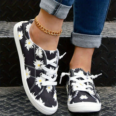 Women's Daisy Canvas Shoes Lace Up Sneakers Walking Flats