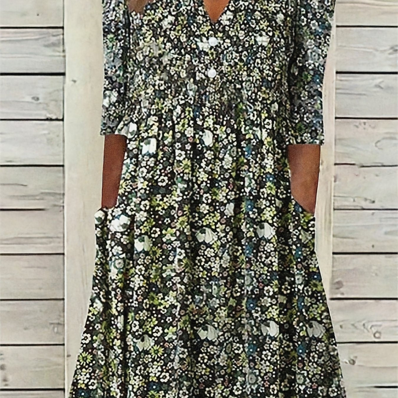 Floral Print Dress w/ Pockets Short Sleeve