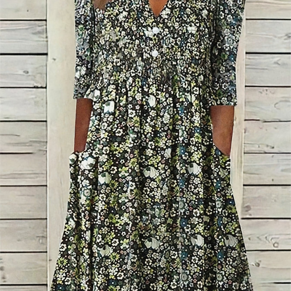 Floral Print Dress w/ Pockets Short Sleeve