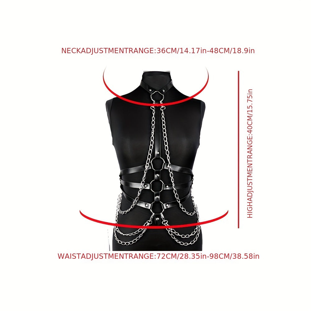 Gothic Chain Fringe Harness Tassel Suspenders Punk PU Leather Belt