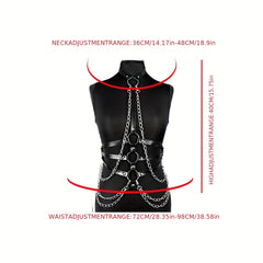 Gothic Chain Fringe Harness Tassel Suspenders Punk PU Leather Belt