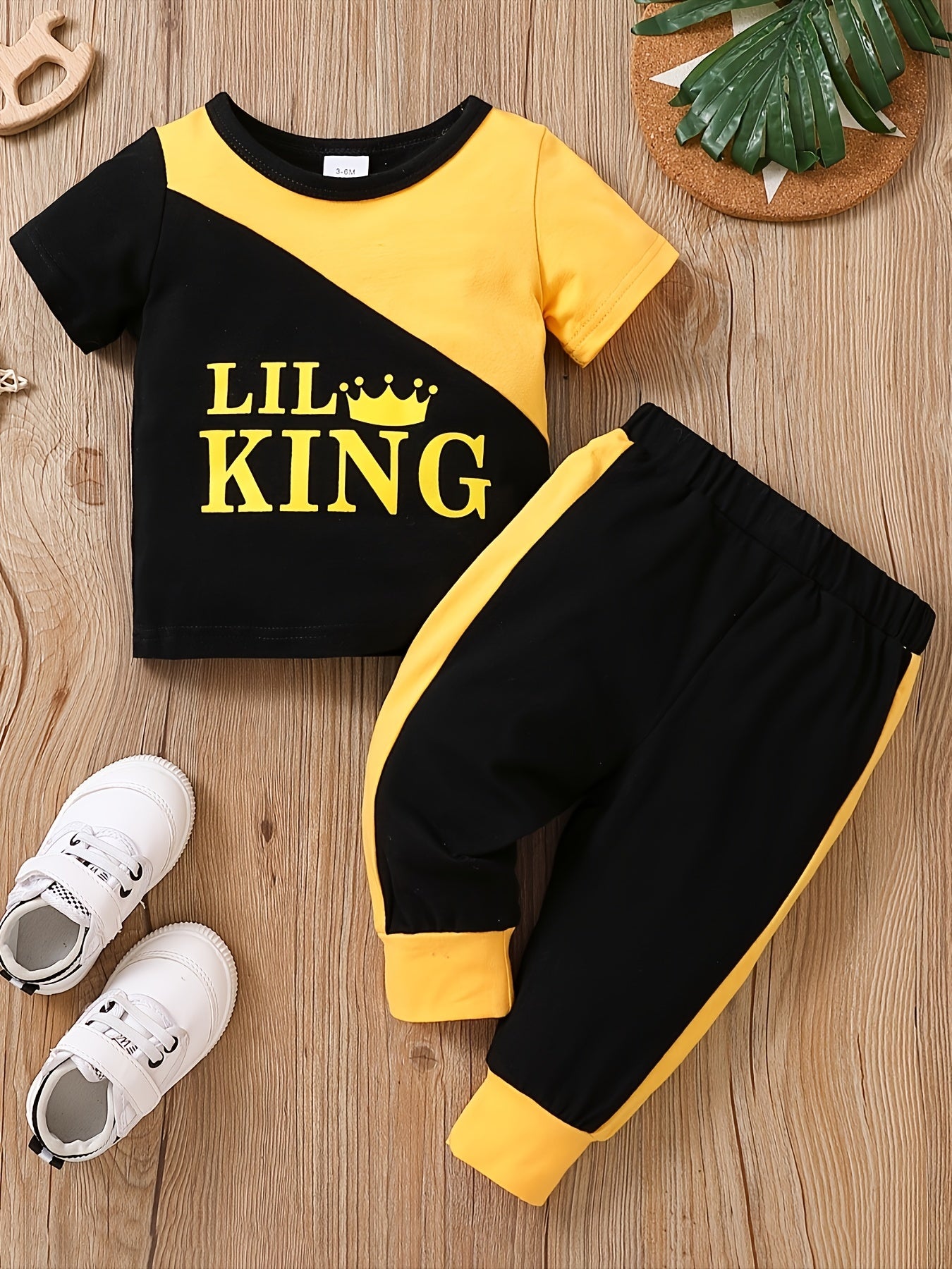 2pcs Baby Boys Casual LIL KING T shirt & Pants Set