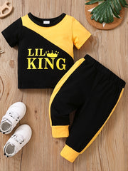 2pcs Baby Boys Casual LIL KING T shirt & Pants Set