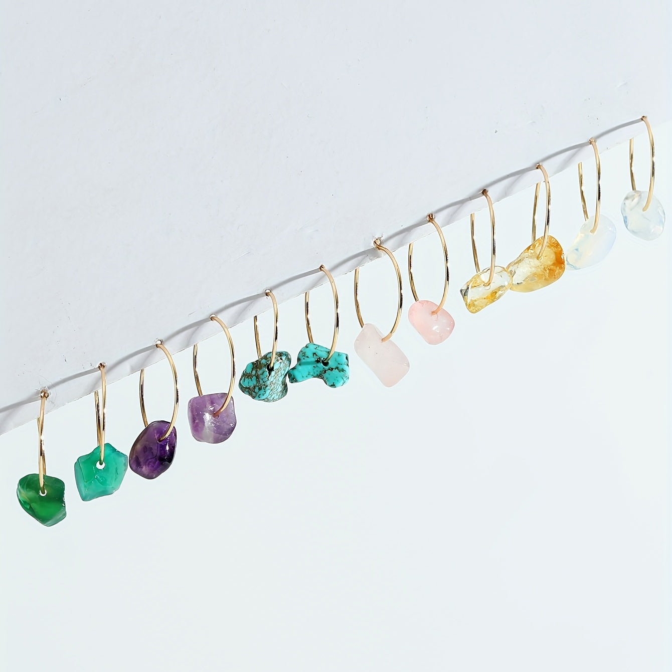 6 Pairs Natural Raw Stone Hoop Earrings for Women Girls