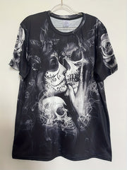 Men's Skull Kissing Print T-shirt Casual Comfy 3D Print Tee