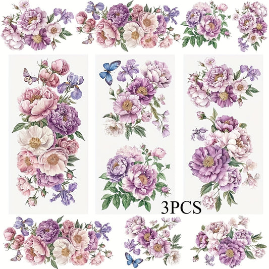 Purple Dreamy Flowers Transfer Decals, 3pcs