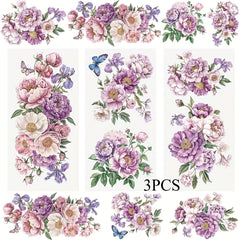 Purple Dreamy Flowers Transfer Decals, 3pcs