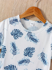 Boys Leaves Print T Shirt And Shorts Set