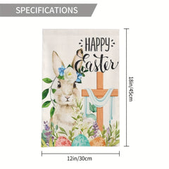 Happy Easter Garden Flag 30x45 cm, Bunny Design, Double-Sided Burlap Flag