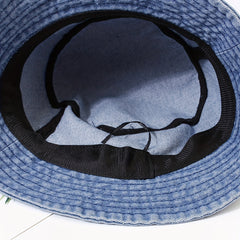 Denim Washed Bucket Hat Love Embroidery Fisherman Cap UV Protection Sun Hat