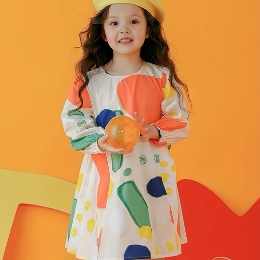 Girls Full Print Long Sleeve Casual Dress for Spring