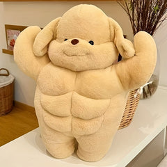 Beige & Brown Muscle Dog Plush Toy - Soft Stuffed Animal