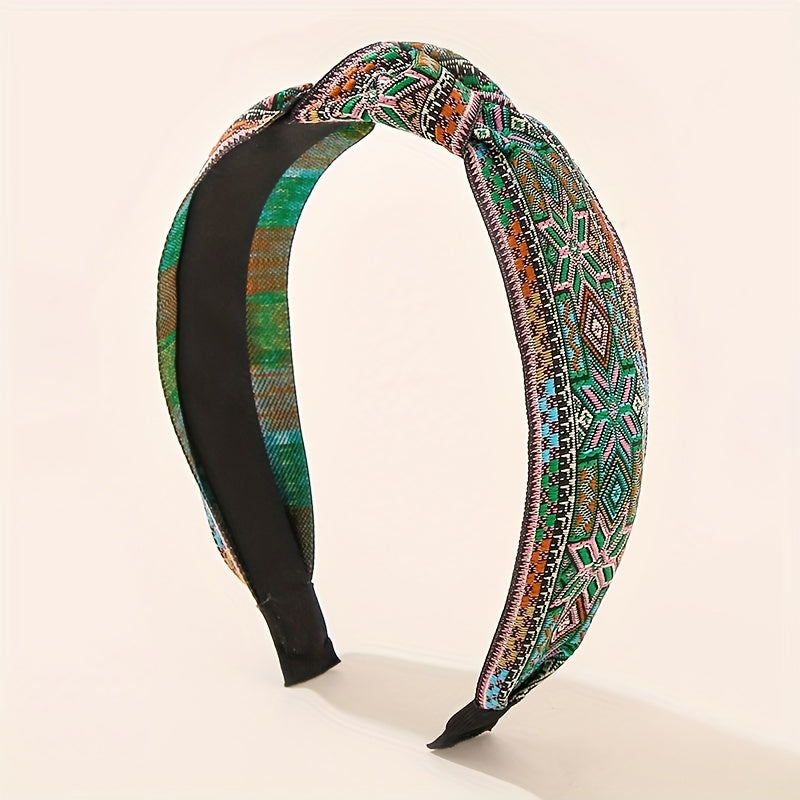 Embroidery Knotted Headband Striped Middle Knot Women's
