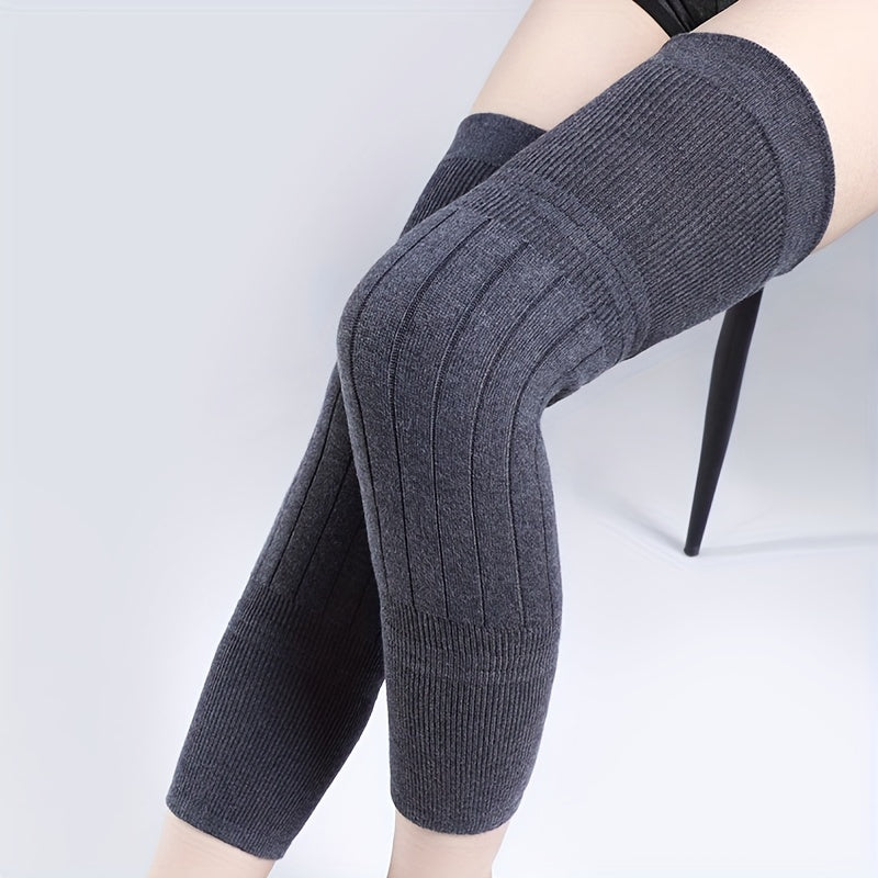 Thick Wool Knee Pad Leggings Long Sleeve Warm Knitted Cold Legs