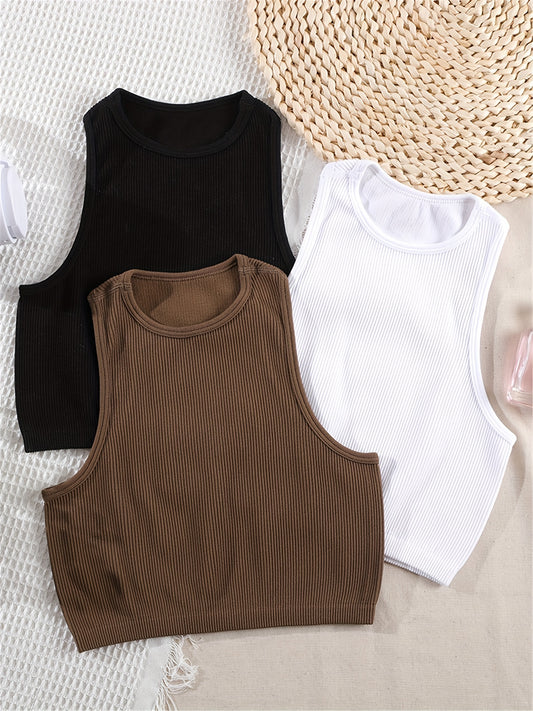 Ribbed Crop Tank Top Set for Summer