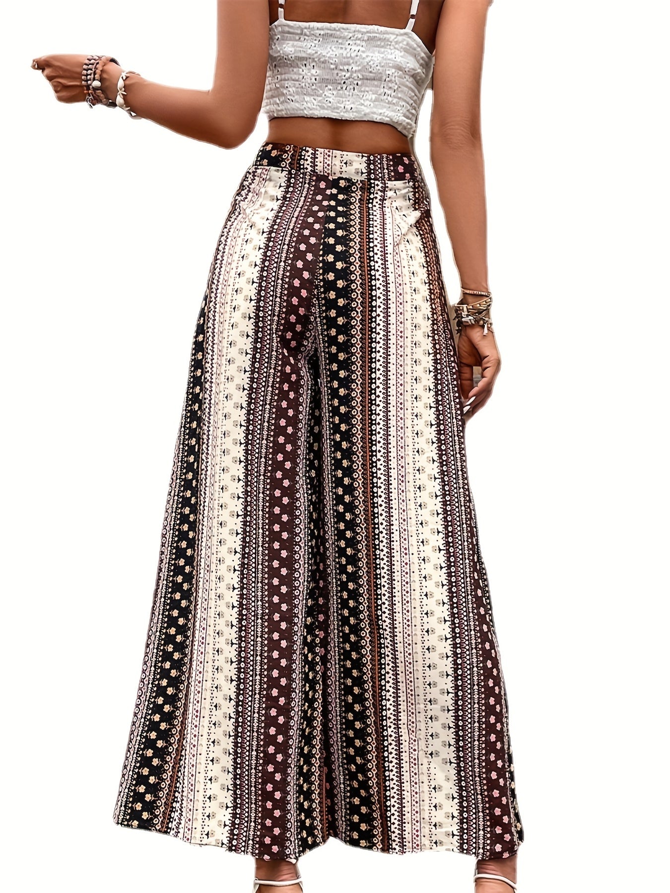  Colorblock Ditsy Print Wide Leg Pants