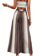  Colorblock Ditsy Print Wide Leg Pants
