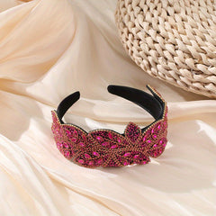 Baroque Wide Crystal Headband Glitter Leaf Headdress For Women