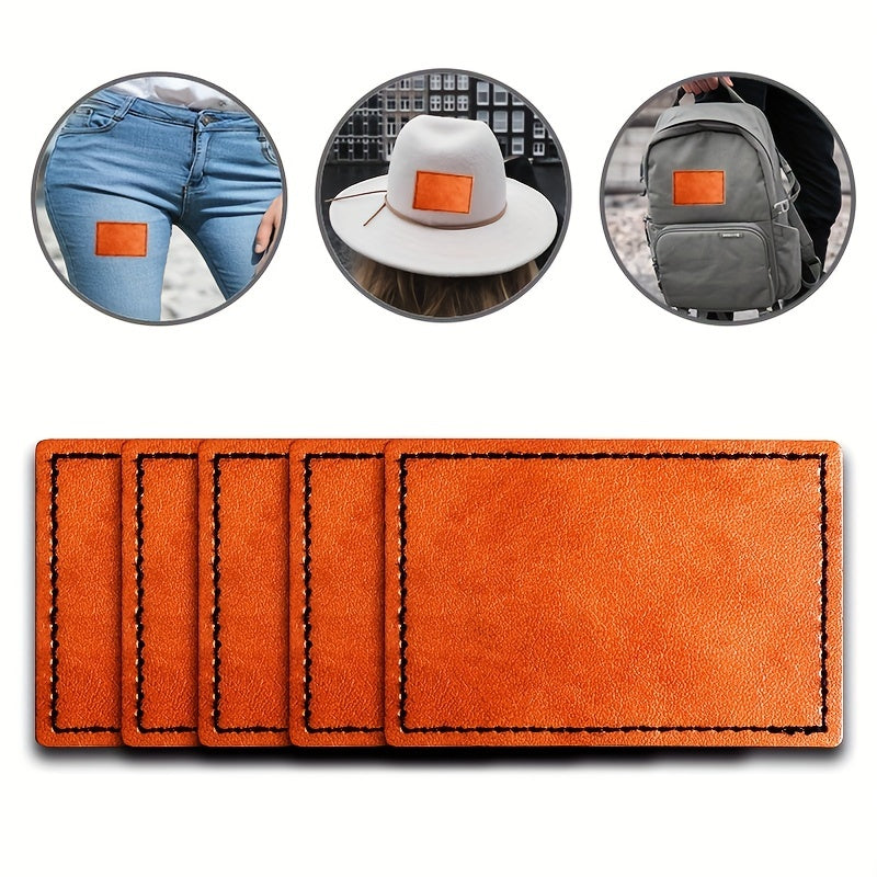 5pcs Khaki Laser Leather Rectangular Patches with Adhesive for Men