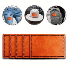 5pcs Khaki Laser Leather Rectangular Patches with Adhesive for Men