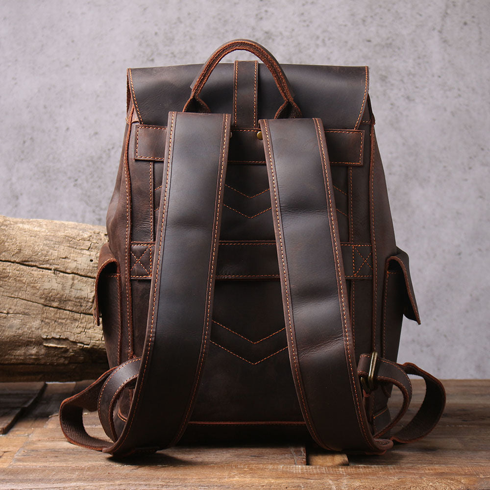 SWORKER Retro Crazy Horse Leather Backpack Men's Large Capacity