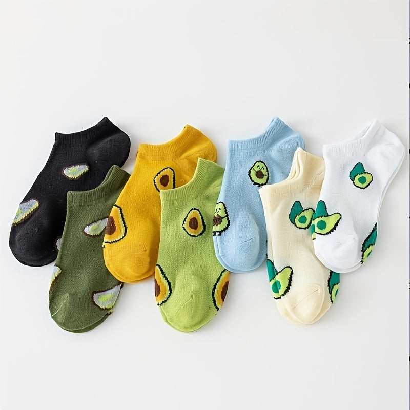 7 Pairs Avocado Print Low Cut Ankle Socks Women's Stockings