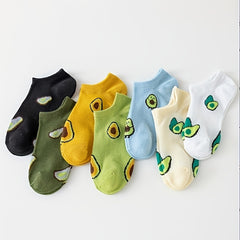 7 Pairs Avocado Print Low Cut Ankle Socks Women's Stockings