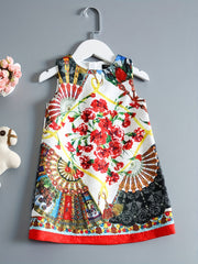 Girls' Vest Dress Ethnic Floral Digital Print Sleeveless Dress