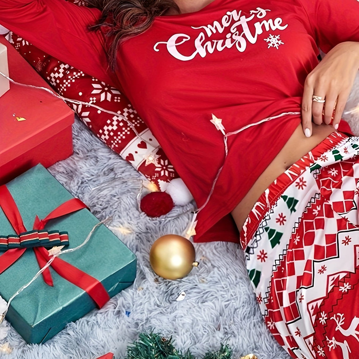 Christmas Pattern Print Lounge Set Women's Loungewear & Sleepwear