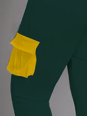  Colorblock Button High Rise Cargo Leggings