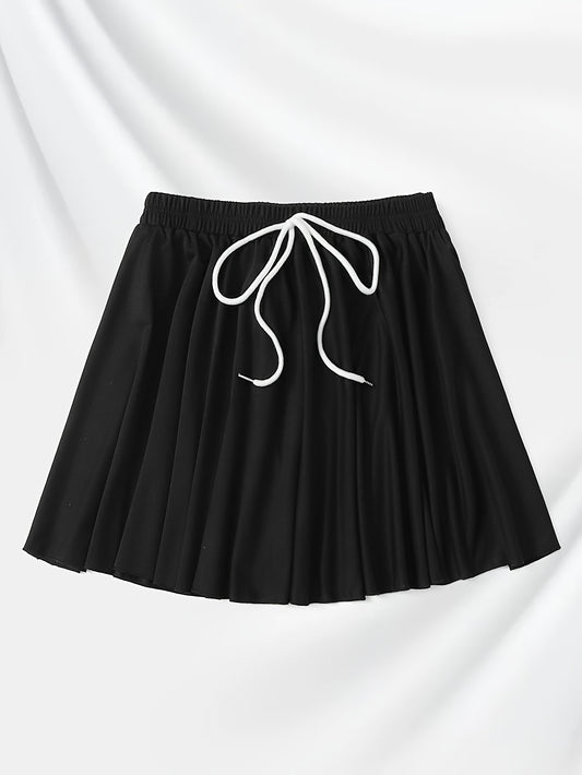 Women's Plus Solid Elastic Waisted Tie Front Skirt