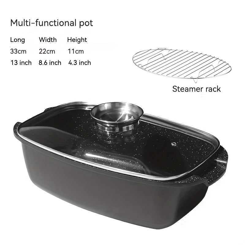 Granite Roaster Pan With Grill Rack 19.5" Ultra Nonstick Glass Lid