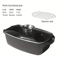 Granite Roaster Pan With Grill Rack 19.5" Ultra Nonstick Glass Lid