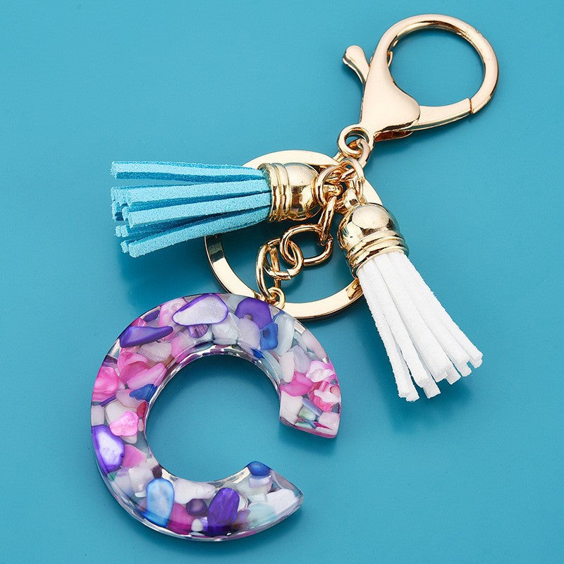 Alphabet Resin Keychain Ring Purse Bag Charm Women Girls Gift