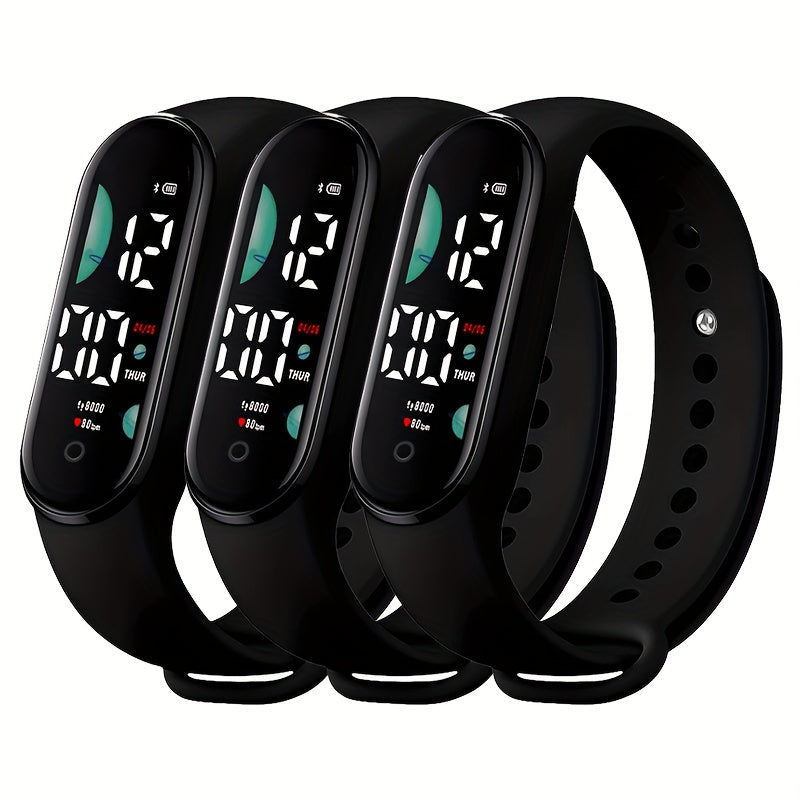 3pcs Student Sports Watches with Touchscreen 24H Digital Display PVC Strap