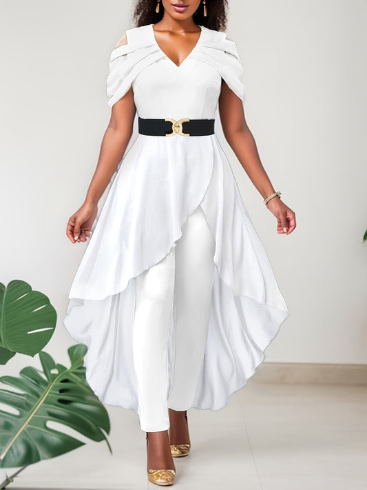 Chic Cold Shoulder Jumpsuit with Overskirts