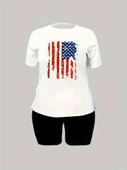 Women's Plus Flag Lip Print Tee & Shorts Set