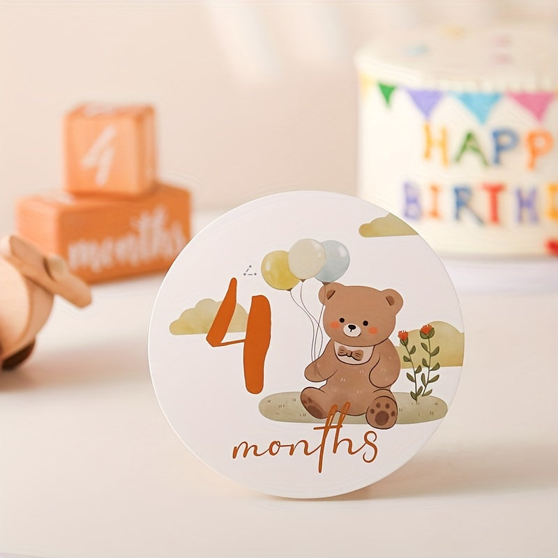 16pcs Birth Commemorative Cards Bear Cartoon Growth Record Signs Props