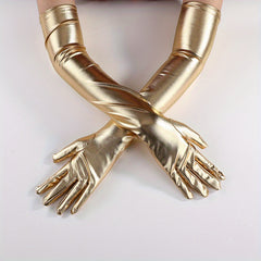PU Leather Punk Long Gloves Gothic Bright Gloves Dance Gloves