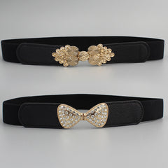 Wide Elastic Waist Belt Floral Buckle Women Vintage Dress Sweater Coat
