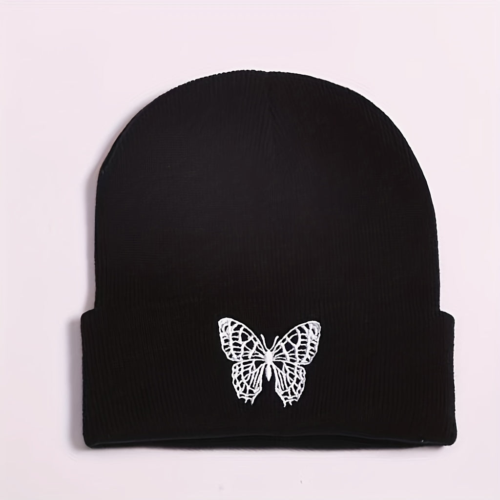 Butterfly Embroidery Knitted Hat Ski Outdoor Warm Hat