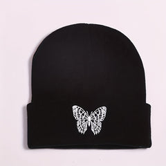 Butterfly Embroidery Knitted Hat Ski Outdoor Warm Hat