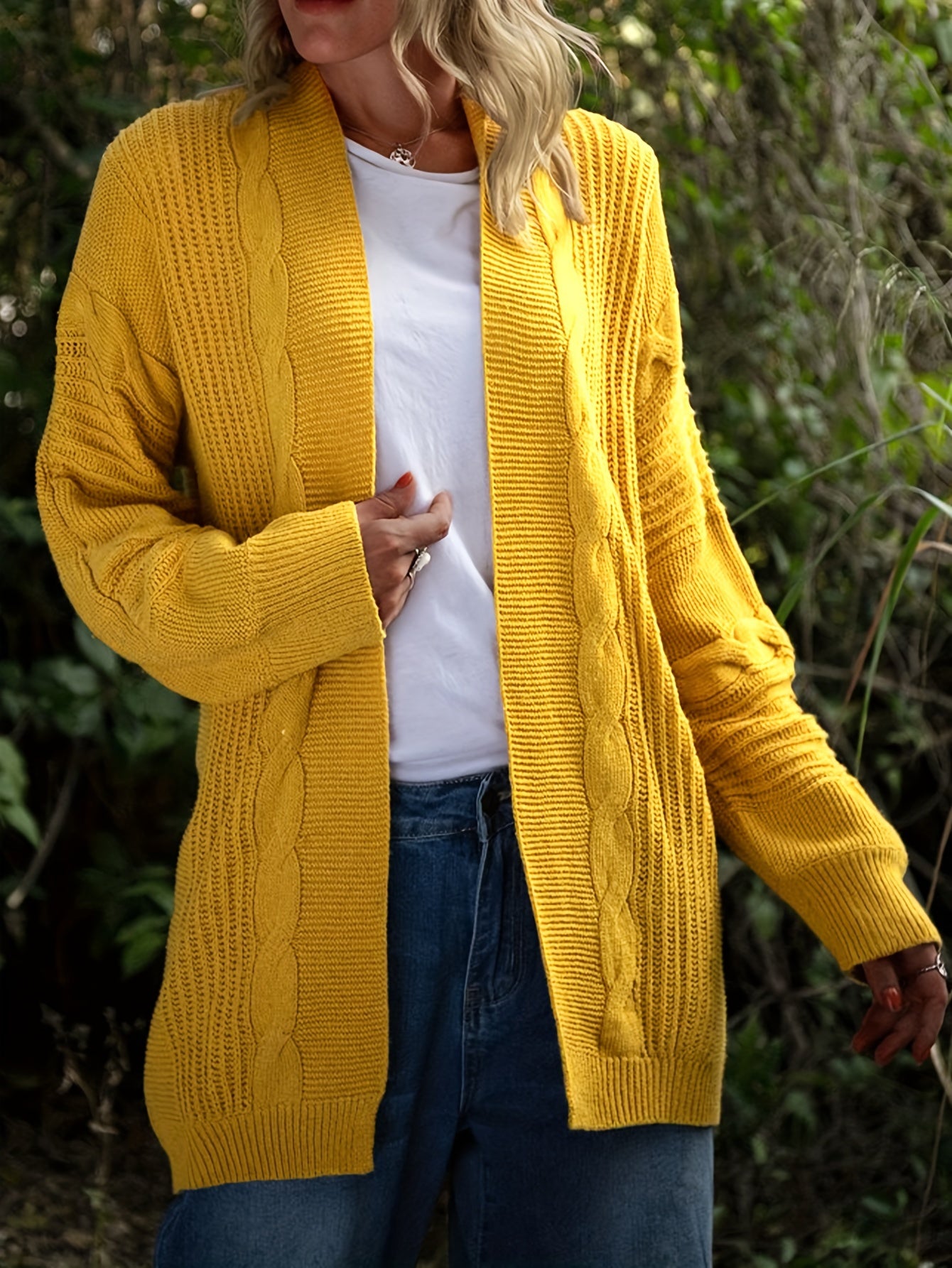  Casual Cardigan Women's Plus Solid Cable Long Sleeve Open Front