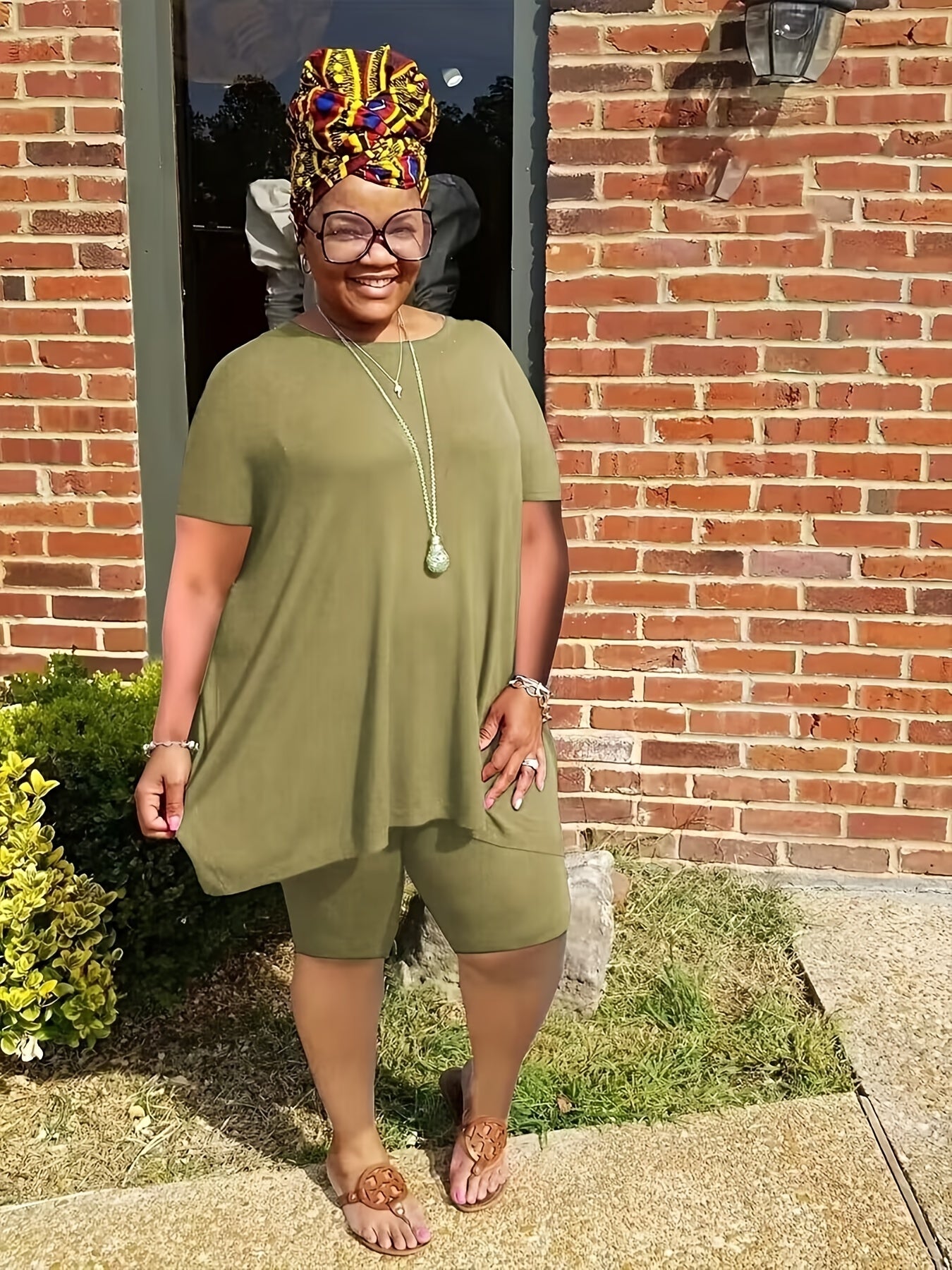 Women's Plus Solid Top & Shorts 2 Piece Set