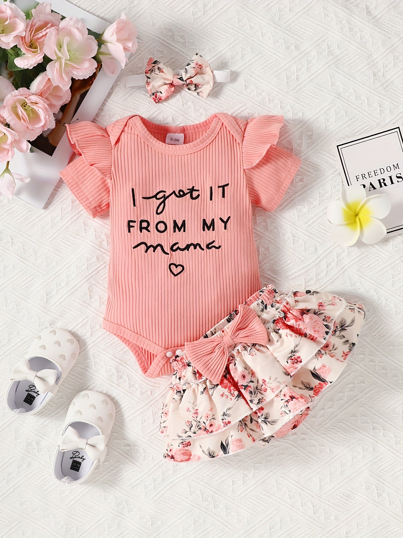 Cute 3-Piece Baby Girl Outfit: 'Mama's Girl' Onesie, Floral Shorts