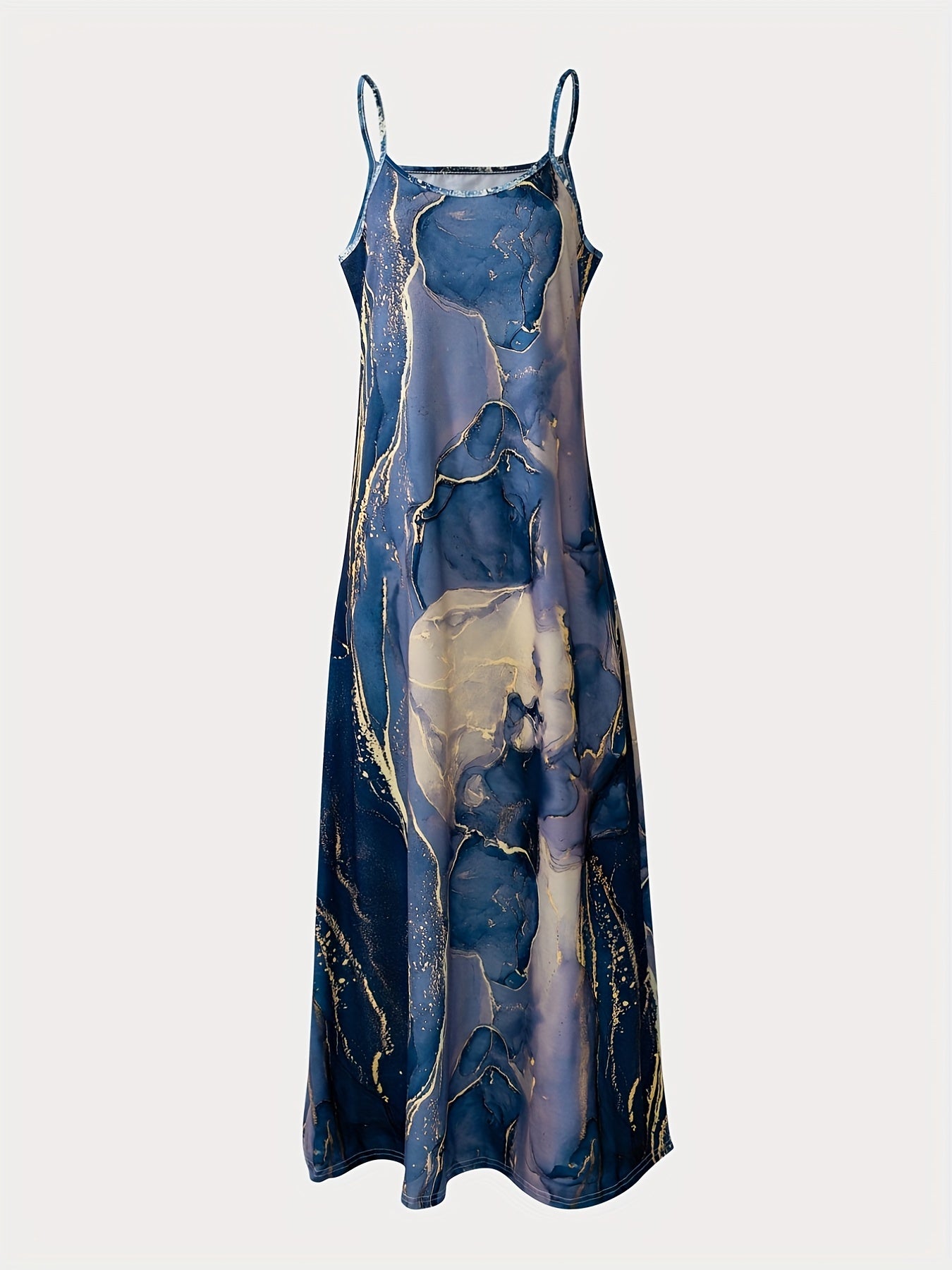 Marble Print Spaghetti Strap Casual Summer Maxi Dress